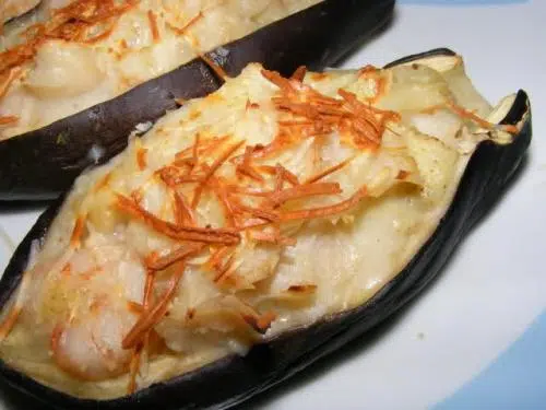 Berenjenas con gambas y jamón